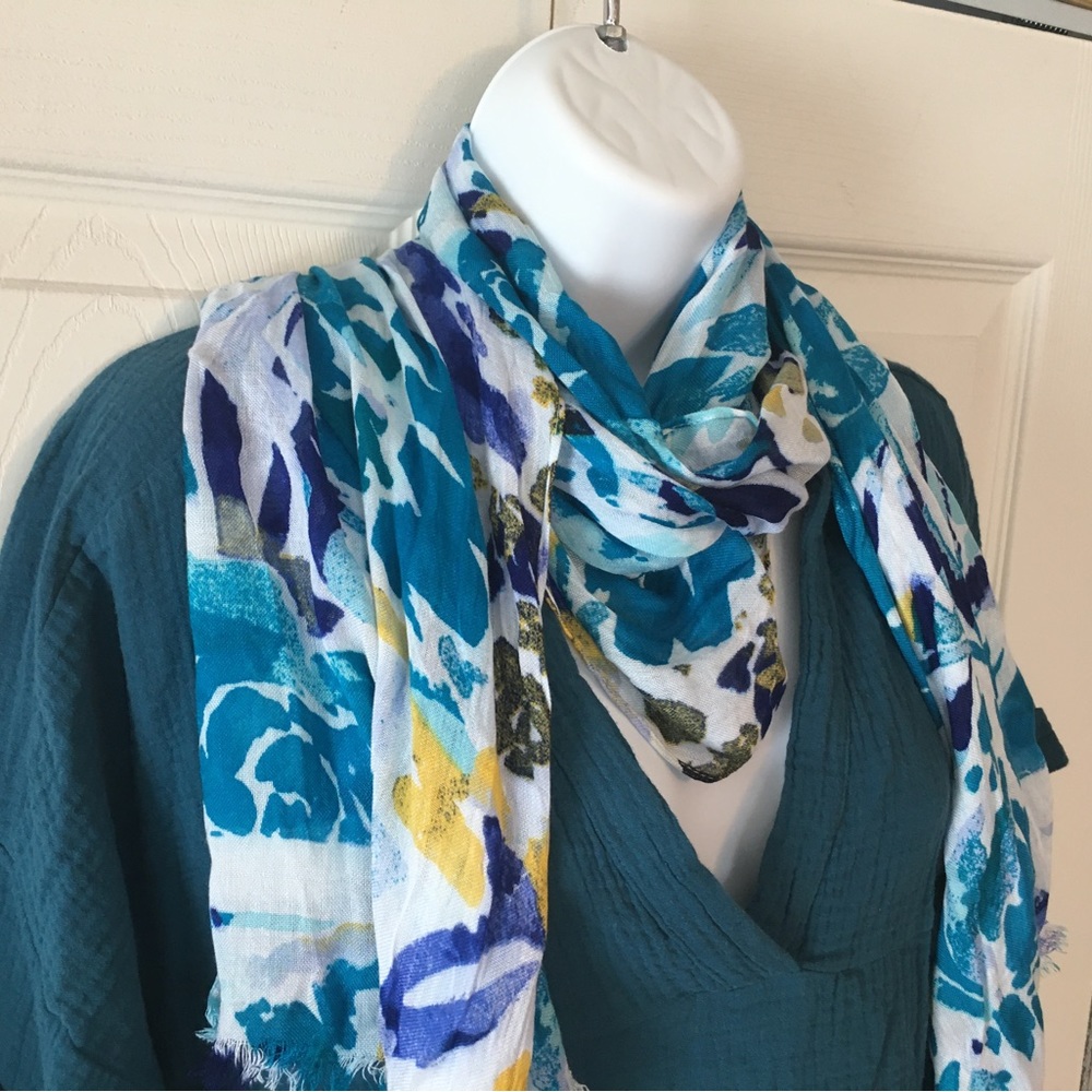 Chico's Beautiful Turquoise, Blue, and Yellow Abstract Scarf